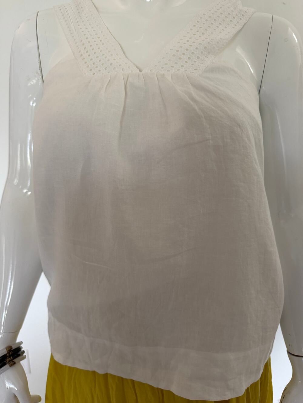 J.Crew White 100% Linen Eyelet Strap V Neck Tank Top Size 14